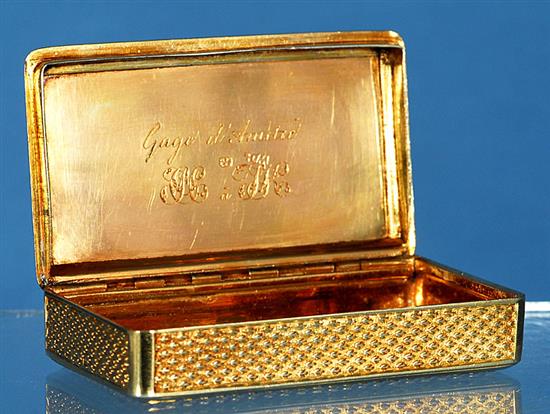 A good George III silver gilt snuff box, Length 80mm Width 55mm Weight 6.4oz/181grm